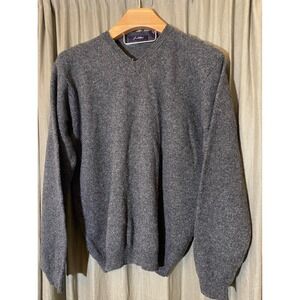 J Ashford Mens V Neck Sweater Pure New Wool Dark Gray Size XL